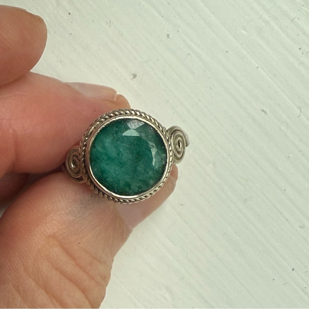 Sterling Green Agate Ring - image 1